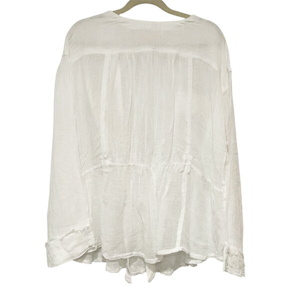 Women's Free People White Sheer Deep V Safari Wrap Long Sleeve XL Beachy Coastal - Picture 4 of 11